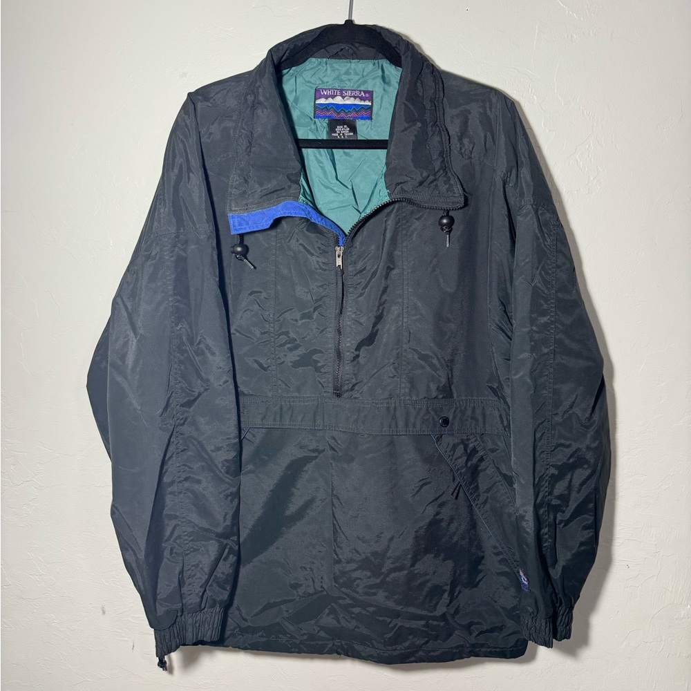 Vintage White Sierra Black/Green Nylon Pullover Jacket 1/4 Zip Wind‎ Breaker XL